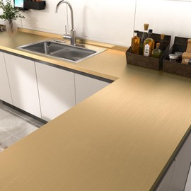 Wallercity Gold Self Adhesive Metal Contact Paper 24''x118'' Metallic Gold Stainless Steel Contact Paper for Appliances Vinyl Refrigerator Wrap Brushed Metal Look Wallpaper Peel and Stick Countertops