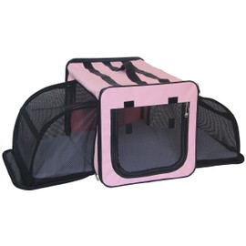 PET LIFE 'Capacious' Dual-Sided Expandable Spacious Wire Folding Collapsible Lightweight Pet Dog Crate Carrier House, Large, Pink