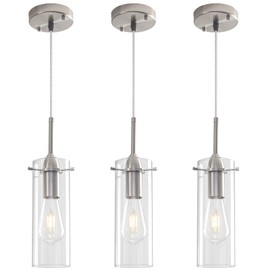 Otmilance Glass Pendant Lights Kitchen Island 3 Packs, Brushed Nickel Glass Pendant Light, Modern Clear Glass Pendant Light Fixture, Hanging Pendant Lights for Kitchen Island Dining Room Hallway