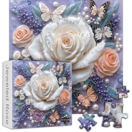 Flower Puzzles for Adults 1000 Pieces, Beautiful Rose Butterfly Puzzle, Diamond Jewel Puzzles for Adults 1000 Pieces, Unique Floral Art Crystal Jigsaw Puzzles