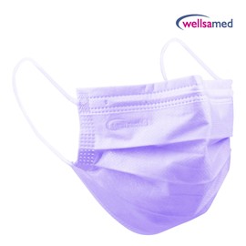 Wellsamed Wellsamask Disposable Surgical Masks Pack of 50 Purple Lavender Lilac Rubber Bands 3-Ply