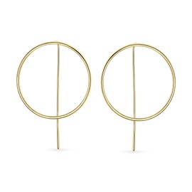 Delicate Minimalist Geometric Thin Round Open Circle Modern Hoop Threader Earrings For Women For Teen 14K Gold Plated .925 Sterling Silver