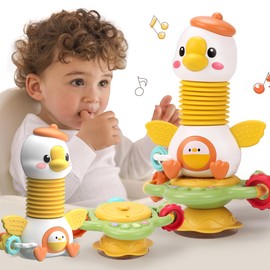 Qizebaby Baby Toys 6 to 12 Months - 2 in 1 High Chair Toys Suction Cup Toys- Toddler Montessori Toys with Music Sound-Sensory Learning Newborn Infant Toy Gifts for Boys Girls 6+ Months 1-2 Year Old