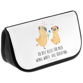 Mr. & Mrs. Panda Pug in Love Cosmetic Bag, White, Hand Drawn