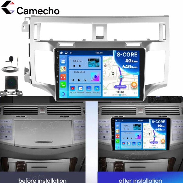 Camecho 4+64GB For Toyota Avalon 2005-2010 Android 13 Apple Carplay
