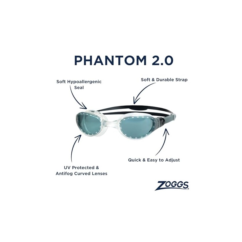 Zoggs Phantom 2.0 Clear Grey Tint Smoke