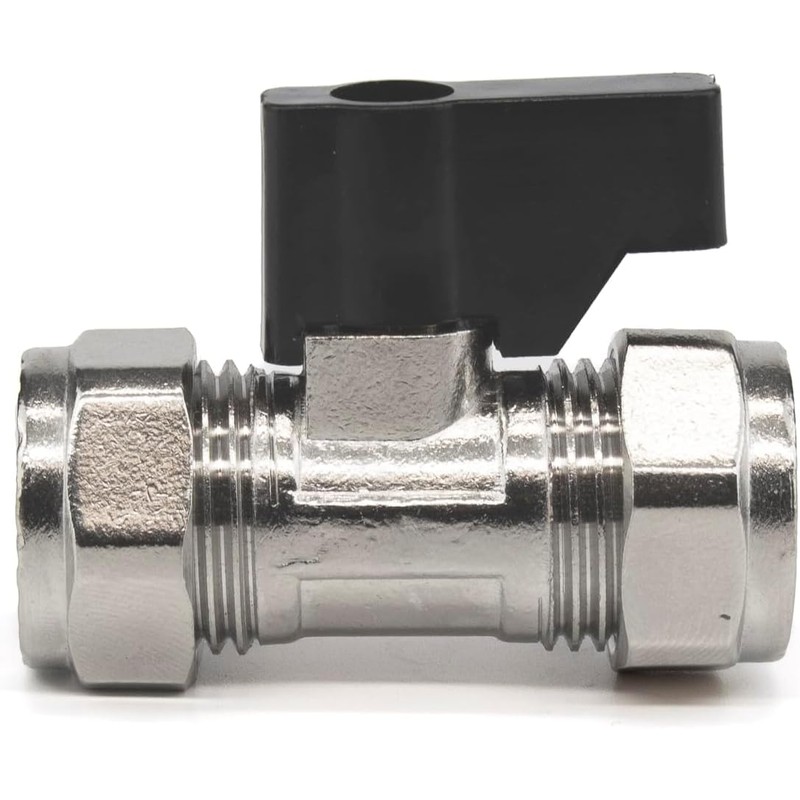 TC 15mm Compression Isolation Valve with Black Lever Handle Thumb
