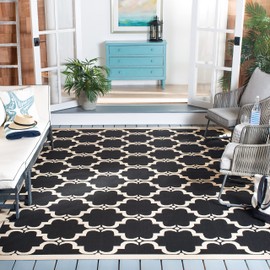 SAFAVIEH Courtyard Collection Area Rug - 5'3" Square, Black & Beige, Trellis Design, Non-Shedding & Easy Care, Indoor/Outdoor & Washable-Ideal for Patio, Backyard, Mudroom (CY6009-226)