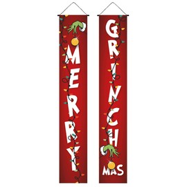 Grinch Christmas Decorations Outdoor - Merry Grinchmas Porch Sign Banners & Yard Outside Ornaments 71x12 inches