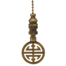 Classic Asian Design Antique Brass Ceiling Fan Pull, 2.25"h with 12" Antiqued Brass Chain