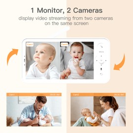 ARENTI Split-Screen Baby Monitor 2 Cameras, Audio Monitor with Two 2K UHD WiFi Cameras,720P 5" Color Display,Night Vision,Cry Detection,Motion Detection,Temp&Humidity Sensor,Two Way Talk,App Control