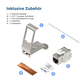 FGB 10Gbps 1xCAT 7 Keystone Jack Module with 1x1-Port DIN Rail Adapter - Tool-Free LSA - Metal STP Shielding RJ45 Socket Snap-in Mounting for 35 mm DIN Rails