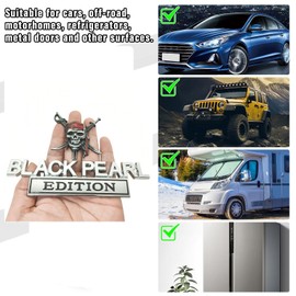 1 Set Skull Black Pearl Edition Car Emblem Metal Truck Badge Sticker Trunk Side Rear Front Hood Door Bumper 3D Letters Decal Exterior Accessories - Fits All Car Makes and Models (All-Silver)