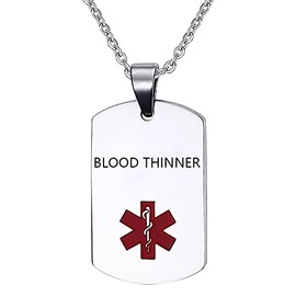 DWJSu Dog Tag Blood Thinner Medical Alert ID Necklace for Men Stainless Steel Emergency Medical Alert Jewelry Necklace Women