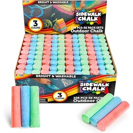 JOYIN 108 PCS Sidewalk Chalk Set in 36 Count, 3 Assorted Colors, Non-Toxic Jumbo Washable Driveway Chalk for Outdoor Art Play, Great Gift Toys for Kids, Classroom