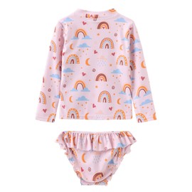 Baby Girls Rash Guard Swimsuits Set for Girls Long Sleeve Bathing Suits with Bikini Bottom Two Piece Swim Set Rainbow Adorable 12-18 Months