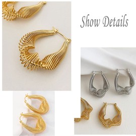 TseenYi Boho Metal Huggie Hoop Earrings Post Twist Huggie Earrings Gold Twist Coil Hoop Earrings Hollow Coil Dangle Earrings Jewellery for Women and Girls