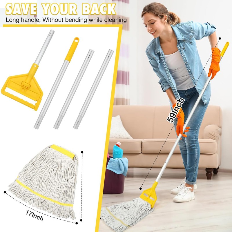 Commercial Mop Handle Heavy Duty,58" Industrial Mop Stick,Wet Mops Head