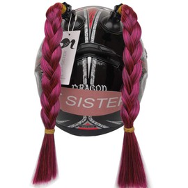 3T-Sister Pigtails for Helmets Works on Matte Helmets Hair Decoration for Motorcycle Bike Bicycle 2PCS 14inch Red Mixed Black Color (Helmet not Included)