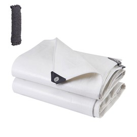 ele ELEOPTION 10x13 Tarp Waterproof Heavy Duty Emergency Rain Snow Outdoor Cover Reinforced Edges Large tarp for Camping Patio Pool,Boat, Roof, UV Resistant Use White