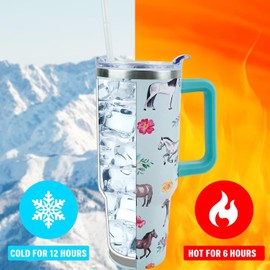 Lumumanber 40 oz Horse Tumbler with Handle and Straw, Travel Mug Water Bottle, Stainless Steel Insulated Cup with Lid and Straw, Birthday Christmas Gifts
