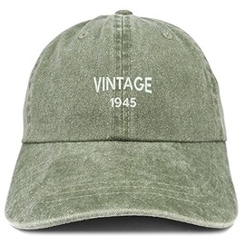 Trendy Apparel Shop Small Vintage 1945 Embroidered 79th Birthday Washed Pigment Dyed Cap - Olive