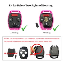 Keyless Entry Key Fob Shell Case Fit for Honda 2003-2012 Accord / 2006-2013 Civic EX / 2009-2015 Pilot /2005-2006 CR-V No Cutting or Programing Required (4 Buttons Pink)