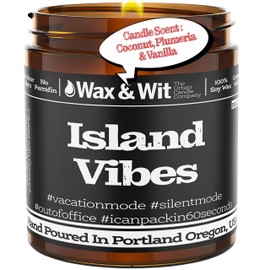 WAX & WIT Scented Soy Candle Infused with Coconut, Plumeria & Vanilla - Soy Candles, Gifts for Mom, Funny Candles Gifts for Your Boss - One 9 oz Candle (Island Vibe)