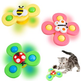 FlidRunest 3PCS Suction Cup Spinner Toys for Cat, Interactive Windmill Kitten Toys, Spinning Top Exercise Toy for Cat, Sensory Toys for Indoor Cats