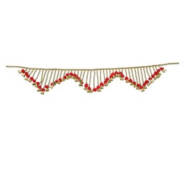 Door Hanging Handmade Traditional Red Flower Gold Beads Bell Toran for Diwali Decoration Door Hanging Thoranam Door Decor Bandanwar for Good Luck and Prosperity Length - 40 inch