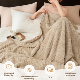 Miyacare Cuddly Blanket 150 x 200 cm, Couch Blanket, Throw, Soft and Warm Fleece Blanket, Waffle Pattern Blanket, Cosy Cord Blanket, Cuddly Blanket, Fluffy (Beige Brown, W 150 x L200 cm)
