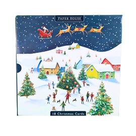 Box of 18 Paper House Festive Snowy Village Scene Christmas Cards Boxed Xmas PSOP0019