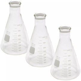 PYREX 4980-1L, 1000mL Narrow Mouth Erlenmeyer Flasks w/ Heavy Duty Rim (Pack 3)