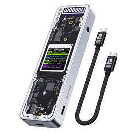 DOCKCASE Explorer Edition Smart M2 SSD Enclosure - 10s Power Failure Protection, NVMe Housing, SSD Health Detection, Two Type-C Ports USB-C 3.2 Gen 2 (10Gbps) for NVMe SSDs up to 4TB Silver