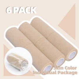 6-Pack Self Adhesive Bandage Wrap 4 Inch x 5 Yards, Elastic Athletic Tape, Tattoo Grip Tape, Non Woven Medical Tape for First Aid, Sports, Wrist, Ankle, Vet Wrap for Pets (Skin-Color)