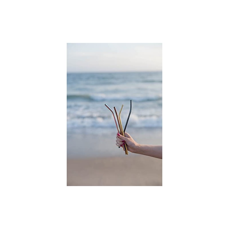 Ello Impact Stainless Steel Reusable Straws with Cleaning Brush, 4