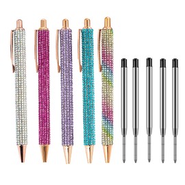 Yoogeer 5Pcs Bling Rhinestone Sparkly Pens, Diamond Ink Crystal Glitter Metal Ballpoint Fancy Bedazzled Fancy Pens with 4 Pcs 1.0mm Refills for Women, Girls, Office, Birthday, Christmas, Valentines