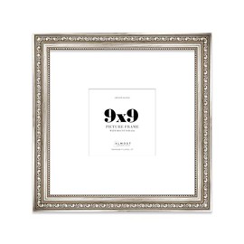 9x9 Silver Ornate Photo Frame With White Mat For 6x6 Picture, Ready to Hang or Stand, 1 Pack