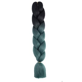 Braiding Hair Ombre Black to Deep Green Braid Hair Extensions Hot Water Setting High Temperature 24 Inches(B18-1Pack)