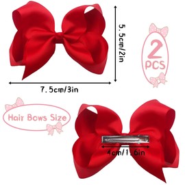 YHT 2PCS Girls Hair Clips for Baby,Kids,Grosgrain Ribbon Bows Hair Accessories for Toddler,Teens,3 inch Red Ponytail Holder Bow in Pairs for Children,Women