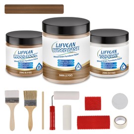 LIFVEAN Wood Look Paint Kit for Furniture, Countertop, Interior Doors (Brown Walnut) Wood Grain Paint Cover 26-30 sq.ft
