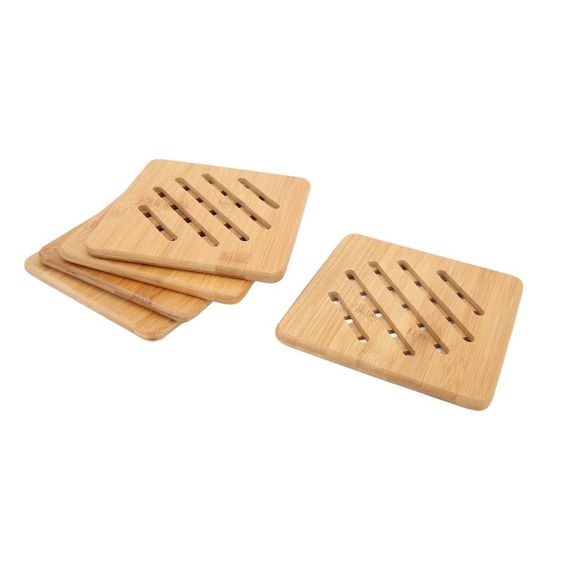 5 Pcs Bamboo Hot Pad Table Mat Bamboo Trivet Pot