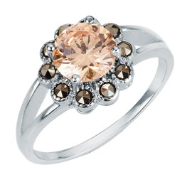 CloseoutWarehouse Simulated Marcasite Champagne Cubic Zirconia Vintage Aura Ring Rhodium Plated Brass Size 7