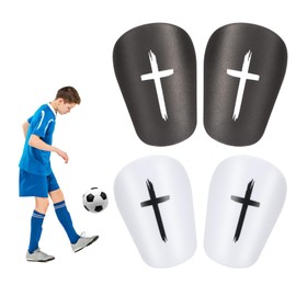 2 Pairs Black & White Cross Shin Guards Comfortable Light Shins Guards Extra Mini Shin Pads Soccer 3 x2 Inch Shins Fixed Straps Ultra Miniature Pads Soccer for Men Women Adults Teenagers