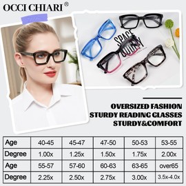 OCCI CHIARI Large Reading Glasses Women 1.0 Square Reader Oversized Frame(1.0 1.25 1.5 1.75 2.0 2.25 2.5 2.75 3.0 3.5 4.0)