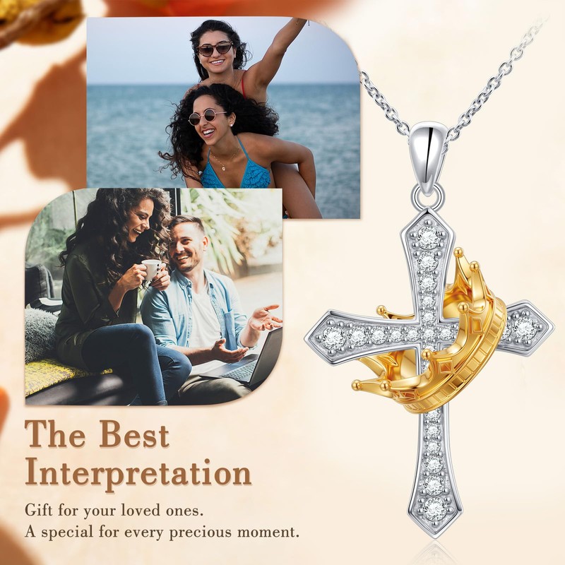 Alphm Cross Necklace with Crown S925 Sterling Silver