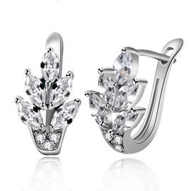 Uloveido Girl's Marquise Cut White Cubic Zirconia U Hoop Earrings Platinum Plated Lab Created Diamond Wedding Earrings Y337 (White)