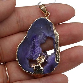 LE SKY Natural Stone Pendants Irregular Geode Crystal Agate Pendants with Middle Crystal Healing Agate Charms for Jewelry Making 2 Pcs