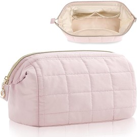 Neceser Grande,Neceser de Viaje,Cosmetiquera para Maquillaje,Portátil,Neceser de Gran Apertura con Acolchado Esponjoso y Acolchado Rectangular,Neceser de Gran Apertura para Mujer,Rosa