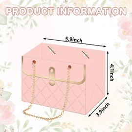 Whaline 6Pcs Pink Paper Flower Bags with Metal Chain Bouquet Storage Bucket Florist Box Flower Wrapping Basket Handbags for Mother's Day Wedding Birthday Party Gift Supplies